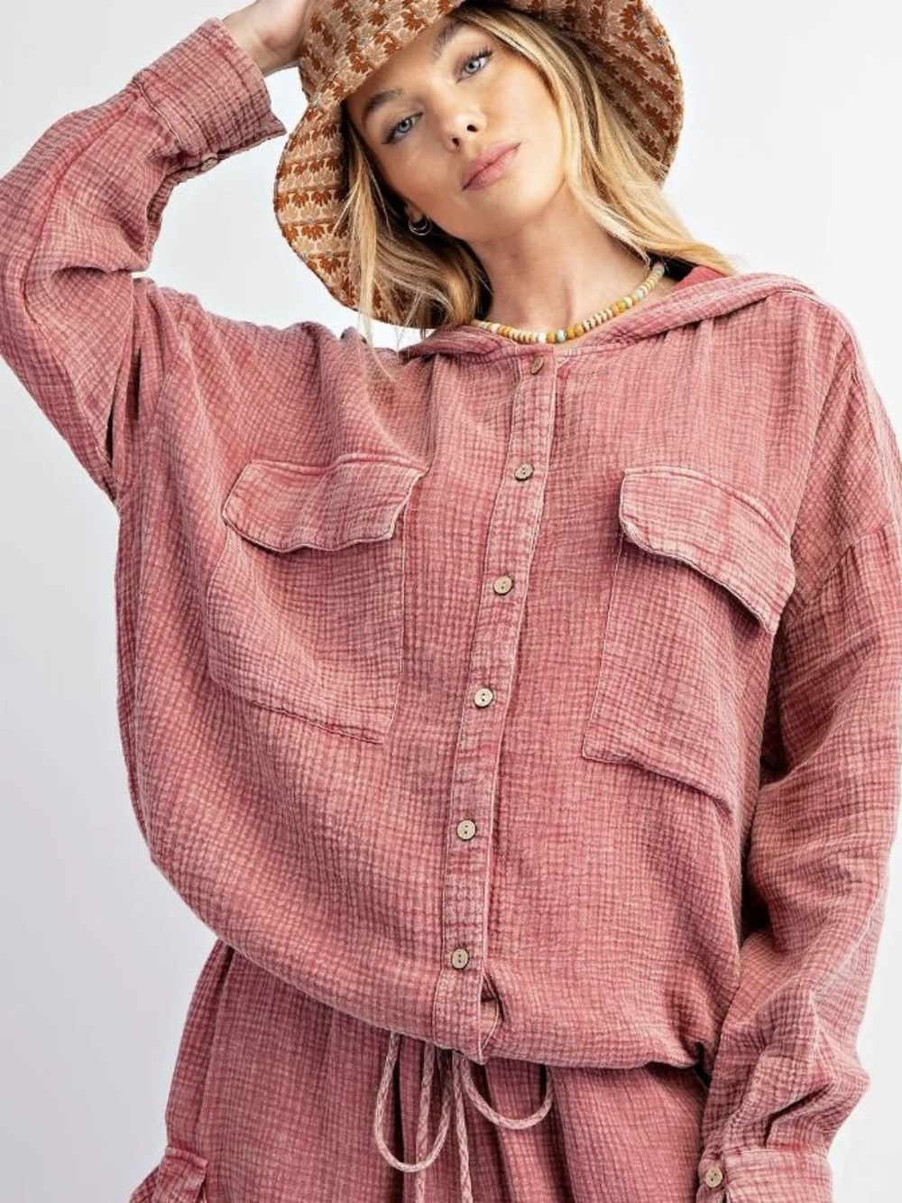 NWT Easel Button Down Cotton Gauze HOODIE
JACKET